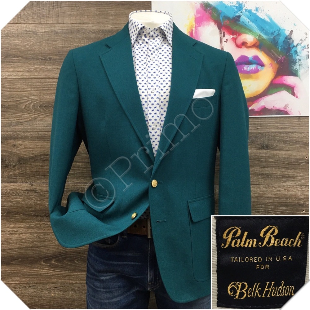 VINTAGE Mens Green Wool Blazer Sport Coat Casual Jacket Size 42L Classic Suit